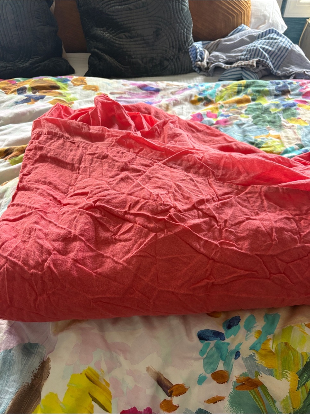 Soft Coral Cotton Bedding Throw - Vibrant Coral Bedcover